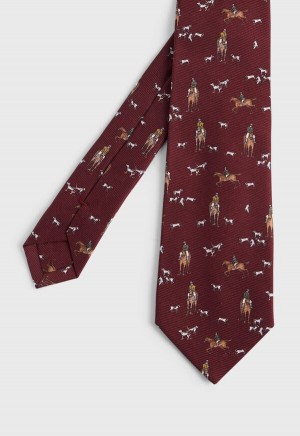 Paul Stuart Printed Silk Riding Scene Burgundy | NZ_PAUL17655