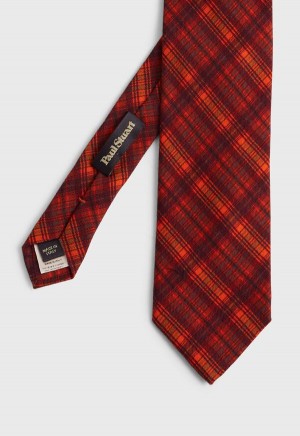 Paul Stuart Printed Wool Plaid Orange | NZ_PAUL87520