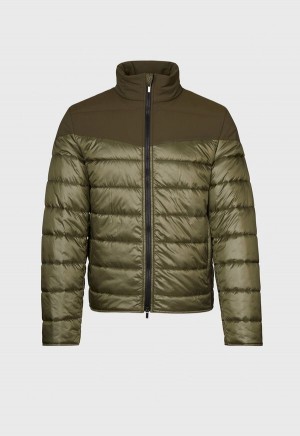 Paul Stuart Puffer Jacket With Tonal Shoulder Contrast Fabric Olive | NZ_PAUL28915