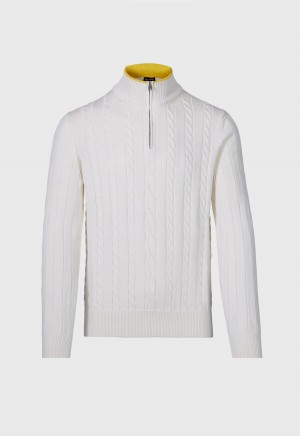 Paul Stuart Quarter Zip Cable Knit Cream / Yellow | NZ_PAUL28833