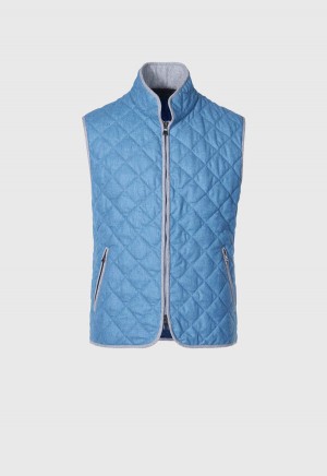 Paul Stuart Quilted Wool Flannel Light Blue | NZ_PAUL53298