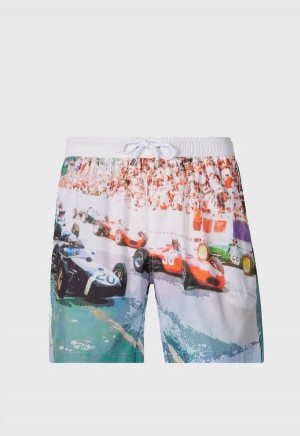 Paul Stuart Racing Car Swim Trunk White / Multicolor | NZ_PAUL41013