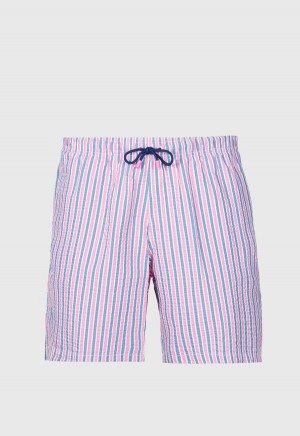 Paul Stuart Seersucker Swim Trunk Pink / Blue | NZ_PAUL12569