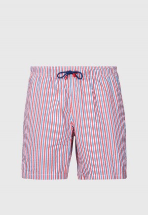Paul Stuart Seersucker Swim Trunk Red / Blue | NZ_PAUL76056