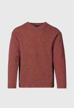 Paul Stuart Shetland Wool V-Neck Red | NZ_PAUL26035