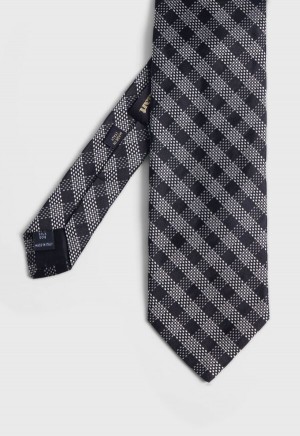 Paul Stuart Silk Jacquard Check Black | NZ_PAUL31538