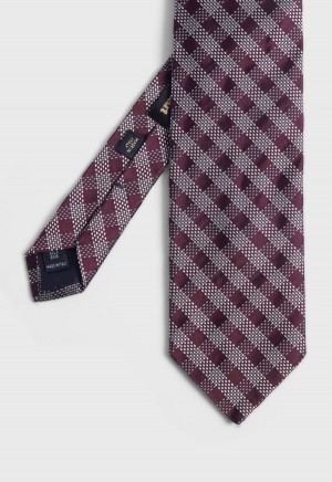 Paul Stuart Silk Jacquard Check Burgundy | NZ_PAUL21628