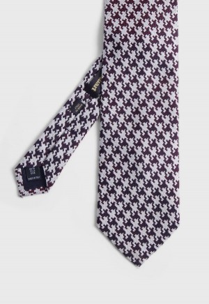 Paul Stuart Silk Jacquard Houndstooth Burgundy | NZ_PAUL65307