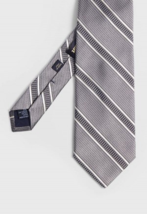 Paul Stuart Silk Jacquard Macclesfield Stripe Silver | NZ_PAUL24134