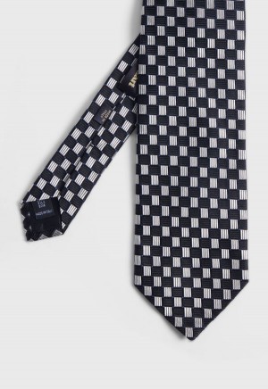 Paul Stuart Silk Jacquard Parquet Navy | NZ_PAUL90377