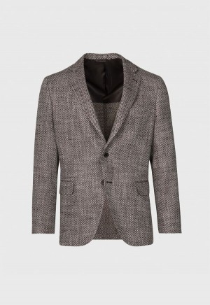 Paul Stuart Silk Linen Herringbone Brown | NZ_PAUL84705