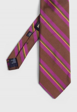Paul Stuart Silk Mogador Stripe Brown | NZ_PAUL35558