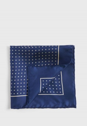 Paul Stuart Silk Twill Dot Print Navy / Cream | NZ_PAUL59281