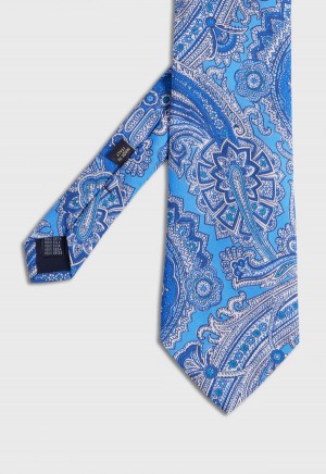 Paul Stuart Silk Twill Paisley Print Light Blue | NZ_PAUL49939