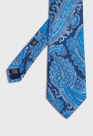 Paul Stuart Silk Twill Paisley Print Royal Blue | NZ_PAUL58449