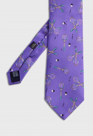 Paul Stuart Silk Twill Tennis Racket Print Purple | NZ_PAUL20984
