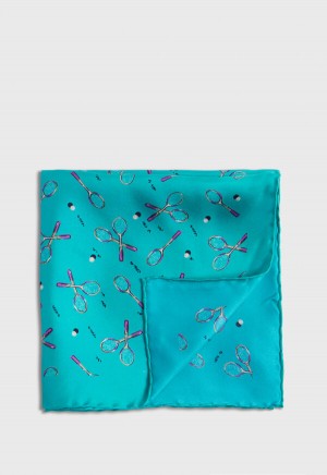 Paul Stuart Silk Twill Tennis Racket Print Mint | NZ_PAUL84834
