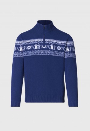 Paul Stuart Ski Motif Quarter Zip Navy | NZ_PAUL11995