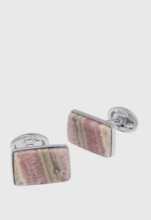 Paul Stuart Square Honey Rhodocrosite & Sterling Silver Cufflinks Orange | NZ_PAUL49992