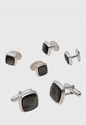 Paul Stuart Square Smoked Mother of Pearl & Sterling Silver Stud Set Gold | NZ_PAUL60776