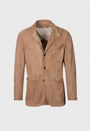 Paul Stuart Stand Collar Suede Jacket Beige | NZ_PAUL85385