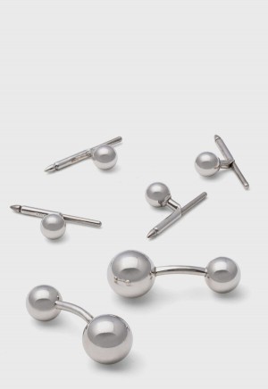 Paul Stuart Sterling Silver Ball Cufflink & Stud Set Silver | NZ_PAUL77466