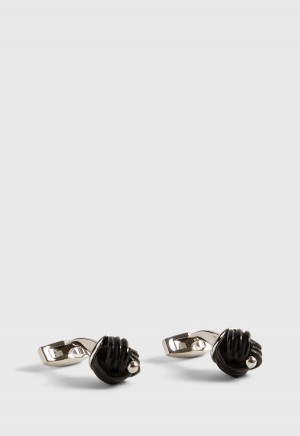 Paul Stuart Sterling Silver with Black Onyx Carved Knot Black | NZ_PAUL81414