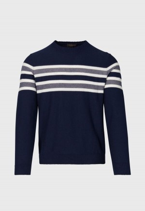 Paul Stuart Stripe Crewneck Navy | NZ_PAUL23251