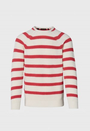 Paul Stuart Striped Cotton Crewneck Coral / Cream | NZ_PAUL38222