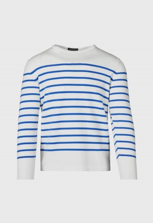 Paul Stuart Striped Crewneck White / Blue | NZ_PAUL24476