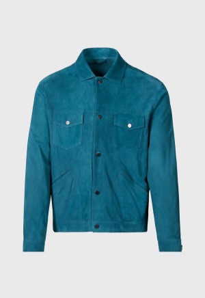 Paul Stuart Suede Jean Jacket Turquoise | NZ_PAUL24831