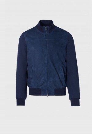 Paul Stuart Suede and Jersey Bomber Jacket Blue | NZ_PAUL69619
