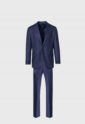 Paul Stuart Textured Solid Wool Suit Navy | NZ_PAUL82644