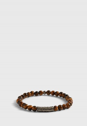 Paul Stuart Tiger Eye Beaded Bracelet Brown | NZ_PAUL77806