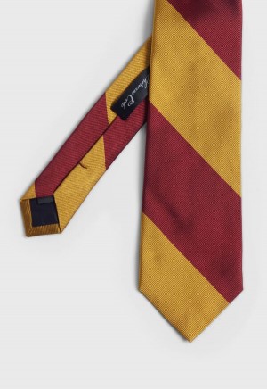 Paul Stuart Two-Tone Woven Silk Striped Brown / Gold | NZ_PAUL15576