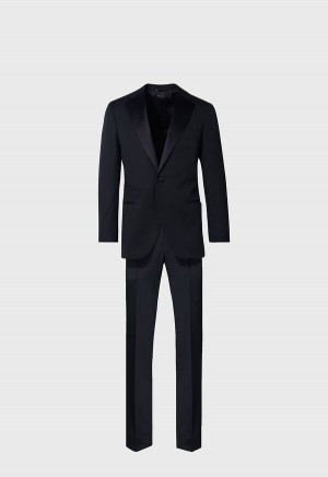 Paul Stuart Wool Tuxedo with Satin Notch Lapel Black | NZ_PAUL33698