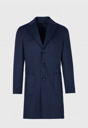 Paul Stuart Wool & Cashmere Herringbone Coat Blue | NZ_PAUL92747