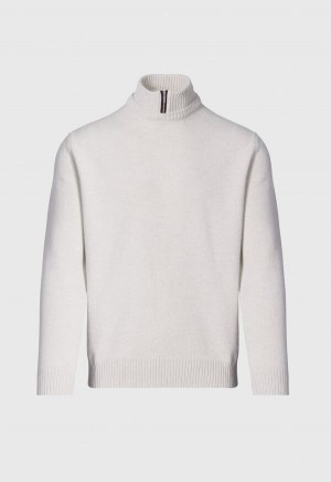Paul Stuart Wool & Cashmere Mock Neck Zip Cream | NZ_PAUL60452