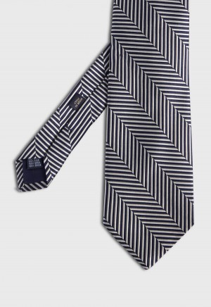 Paul Stuart Woven Silk Chevron Navy | NZ_PAUL31813