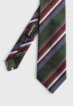 Paul Stuart Woven Silk Jacquard Stripe Green | NZ_PAUL80577