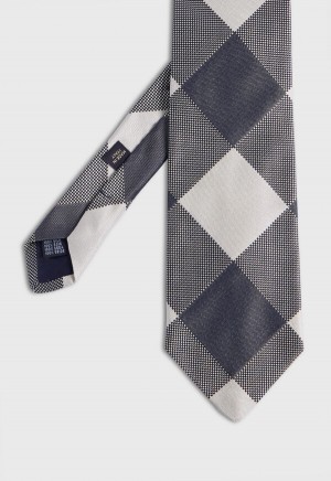 Paul Stuart Woven Silk Oversized Check Grey | NZ_PAUL72874