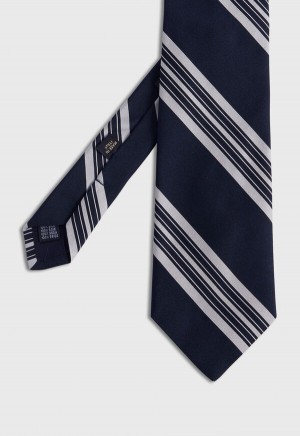 Paul Stuart Woven Silk Stripe Navy | NZ_PAUL74659