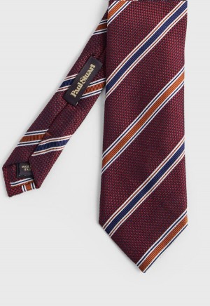Paul Stuart Woven Silk Textured Stripe Red | NZ_PAUL44415