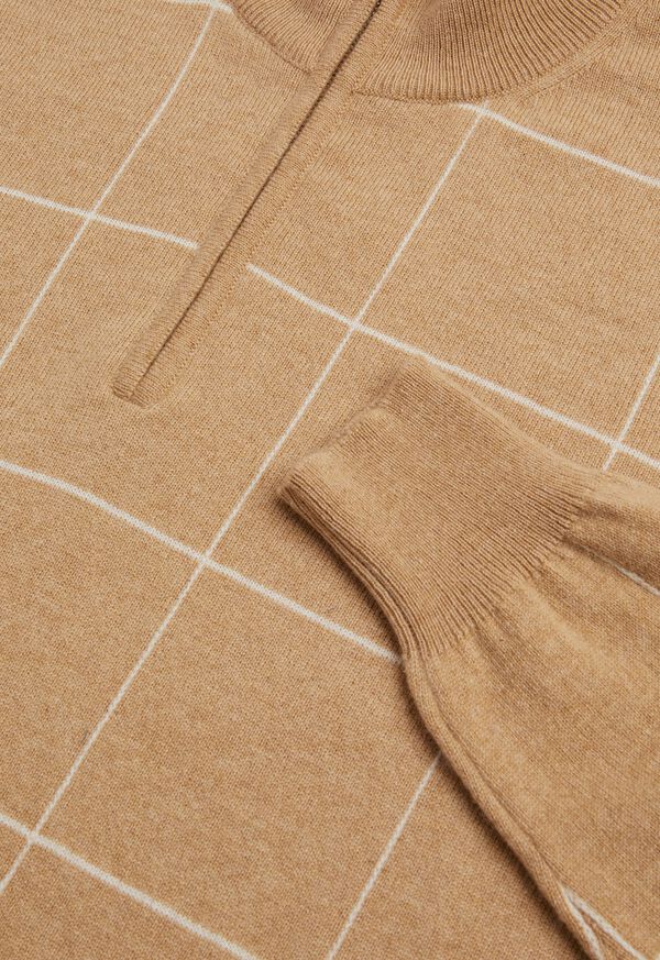 Paul Stuart 1/4 Cashmere Zip Windowpane Brown | NZ_PAUL31530