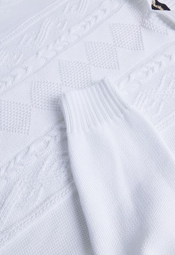 Paul Stuart Aran Cable Mock Neck Cotton White | NZ_PAUL44310