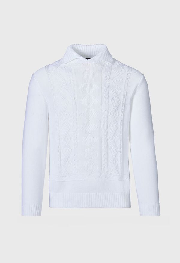 Paul Stuart Aran Cable Mock Neck Cotton White | NZ_PAUL44310