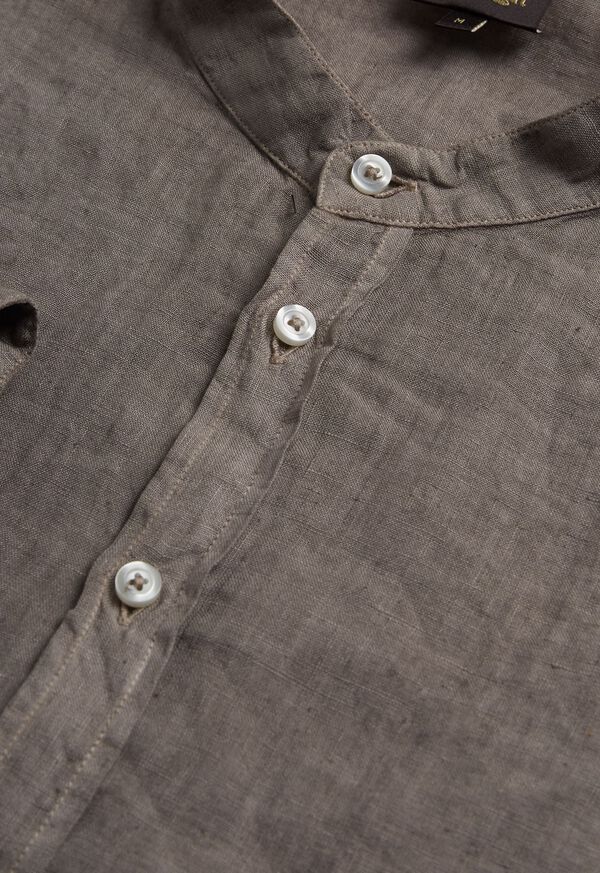 Paul Stuart Band Collar Washed Linen Grey Brown | NZ_PAUL48809