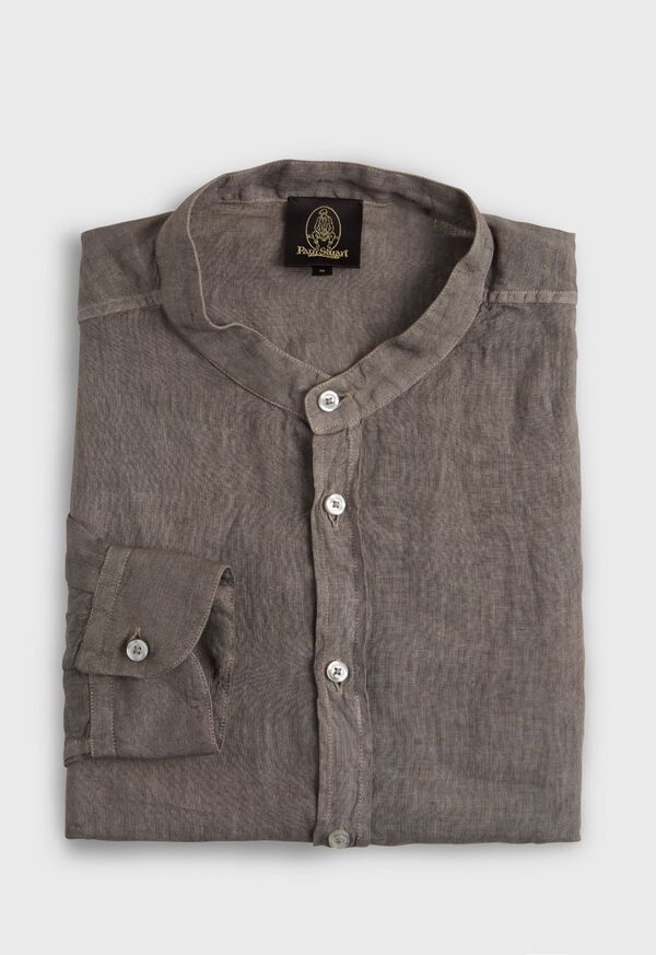 Paul Stuart Band Collar Washed Linen Grey Brown | NZ_PAUL48809