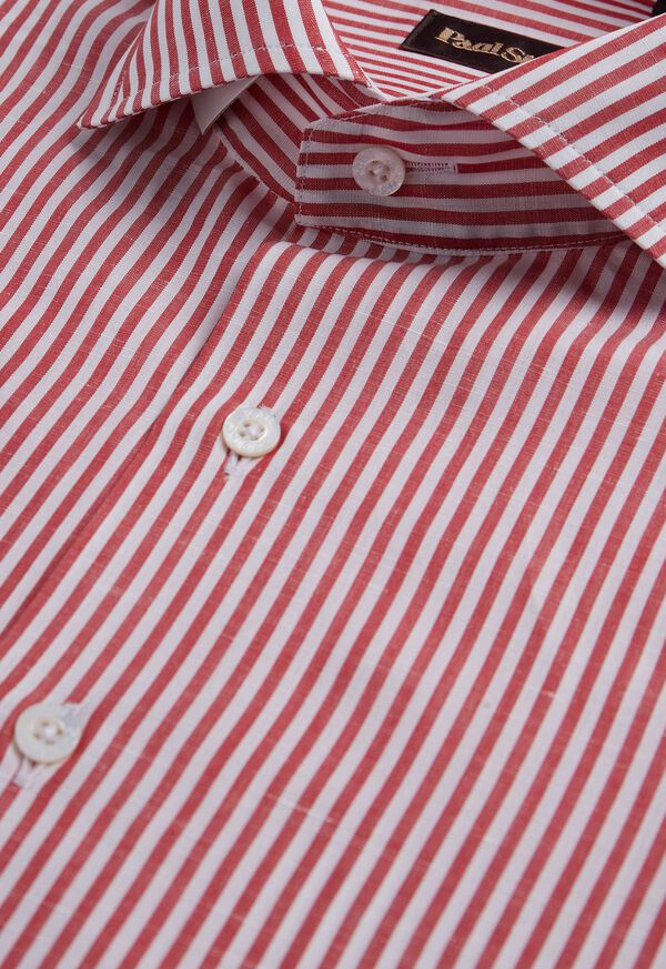 Paul Stuart Bengal Stripe Cotton & Linen Red | NZ_PAUL86813