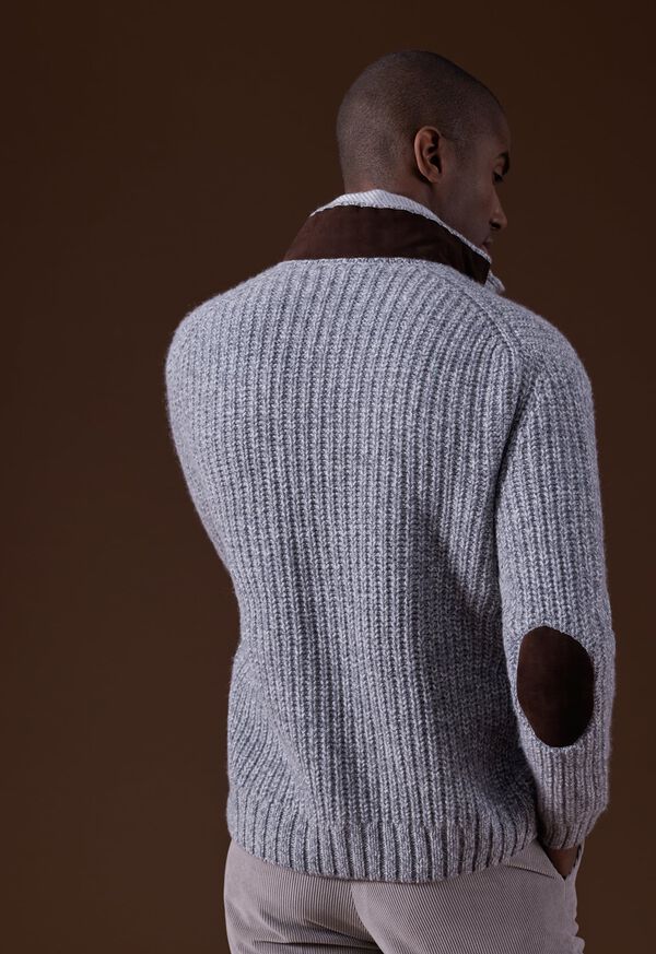 Paul Stuart Button Front Cardigan with Suede Trim Silver | NZ_PAUL83258